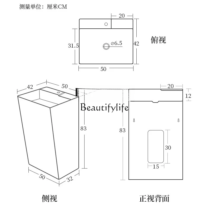 Gouden RVS kolomwastafel Van vloer tot plafond geïntegreerde wastafel Binnenplaats Buitenzuilwastafel