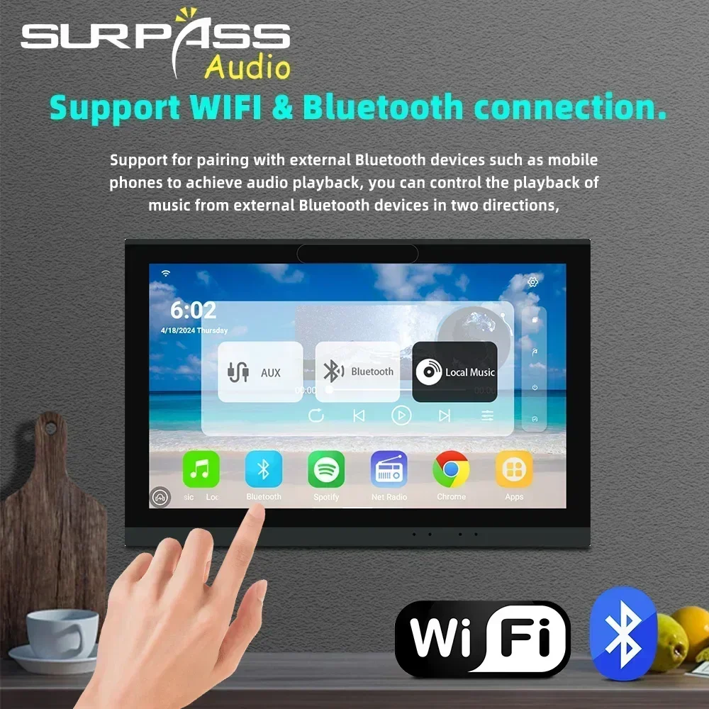 Smart Home Android 8.1 TUYA 7 Inch 30W WiFi Bluetooth Wall Amplifier Audio Center Music Panel with LAN Intercom Two Zone RS485