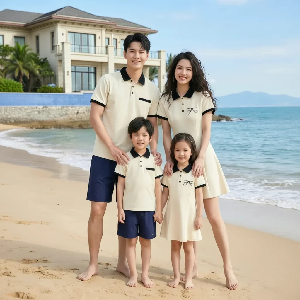 Family Matching Couple Outfit Dad Son Polo Shirts Summer Mom Daughter Dress Korean Parent-child Clothing Sister Brother Clothes