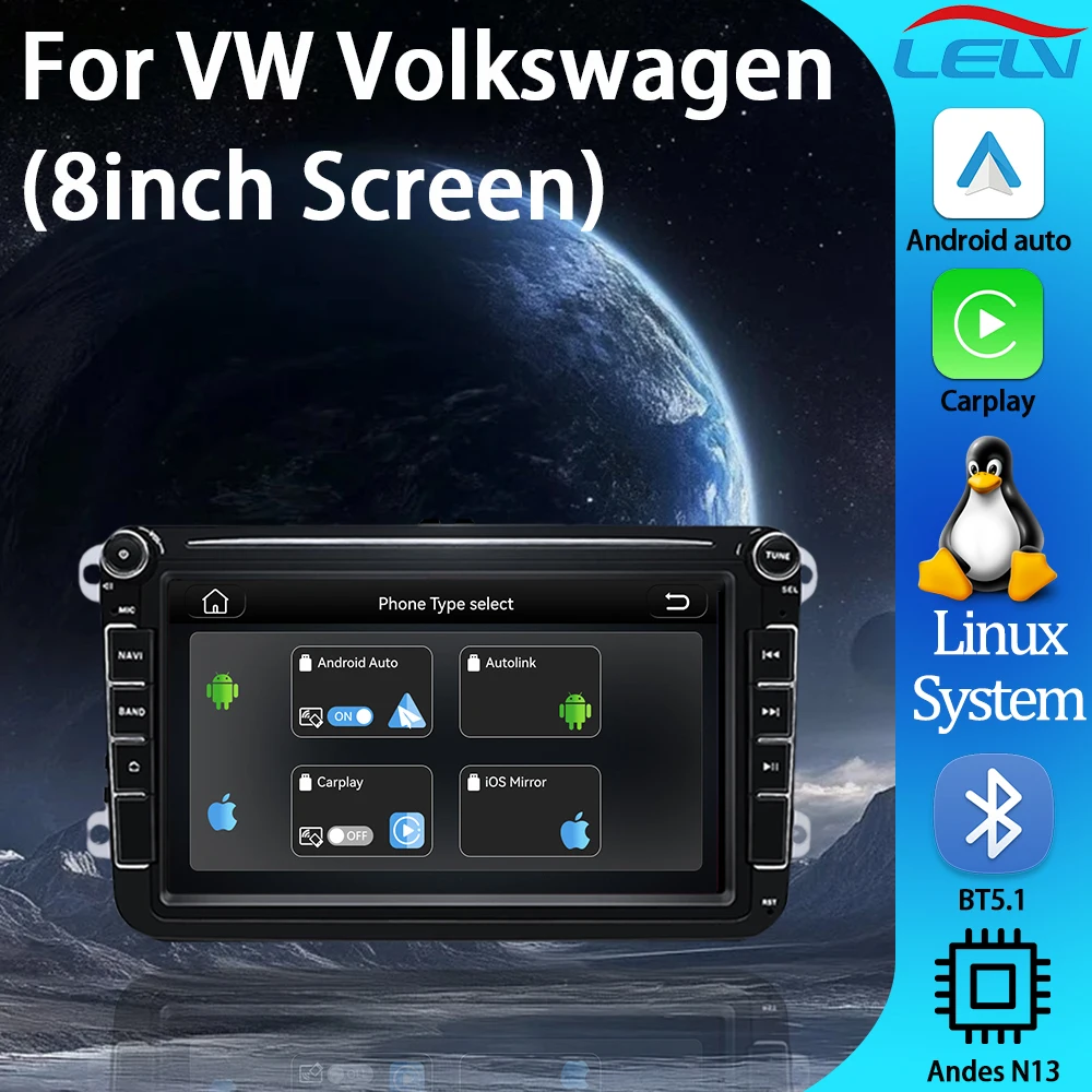 

Автомагнитола LELV 8'' на Linux для VW Volkswagen Skoda Octavia Golf 5 6 Touran Passat B6 Polo Jetta с GPS-навигацией и сенсорным экраном