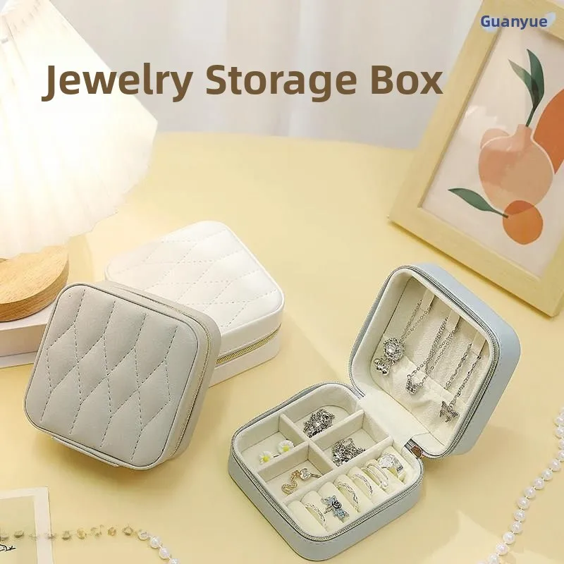 

Portable Jewelry Storage Box Luxury Elegant New Style Earring Necklace Ring Fashion Accessories Organizer Leather Box
