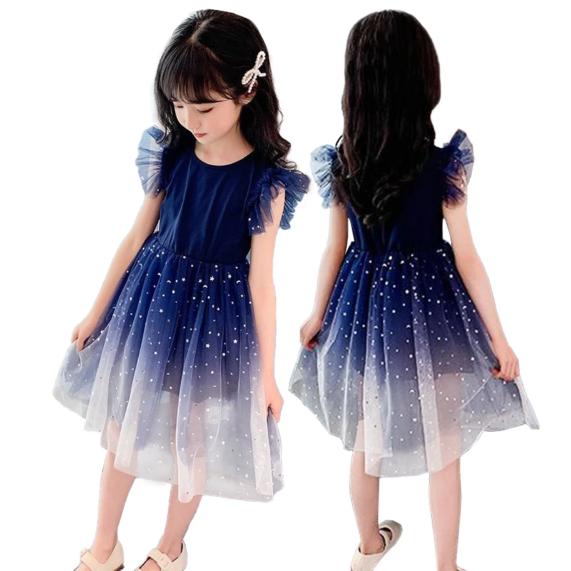 

Children's Summer Fashion Sequin Skirt Girls Star Sky Gradual Princess Dress Kids Puffy Gauze Birthday/Party/Banquet Dress 4-10Y