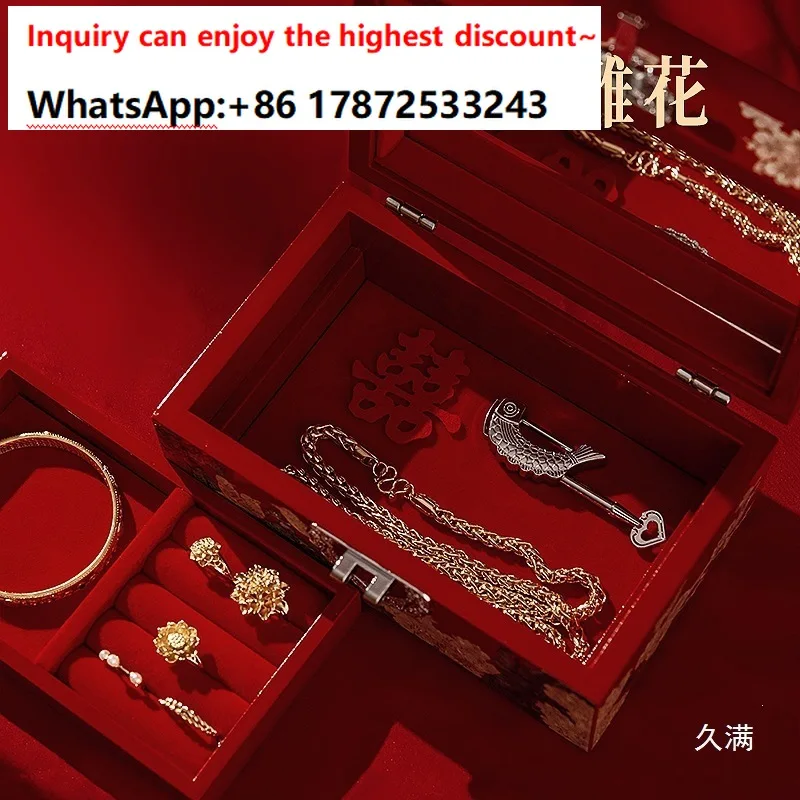 Shell retro lacquerware solid wood pearl treasure box Chinese wedding dowry box