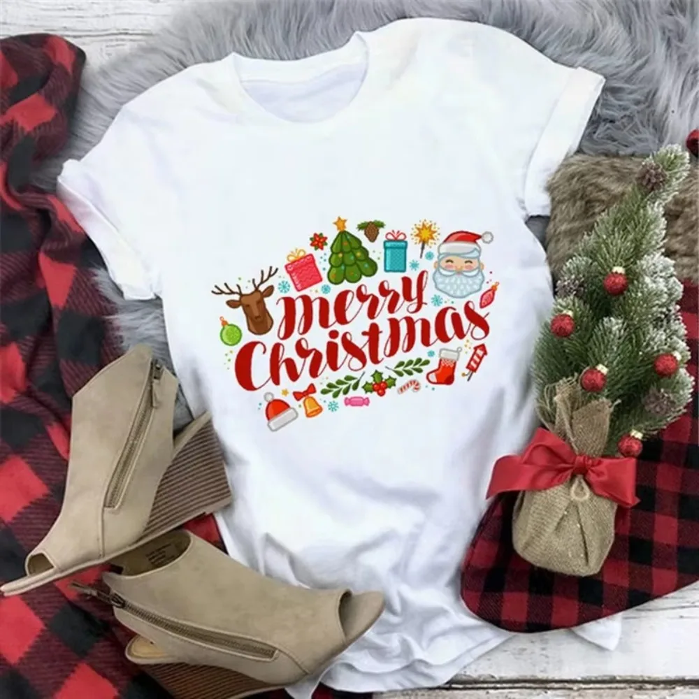 Santa Claus 90s Christmas New Year Holiday Graphic T Shirt Print T-shirt Top Women Fashion Clothing Female Short Sleeve Tees
