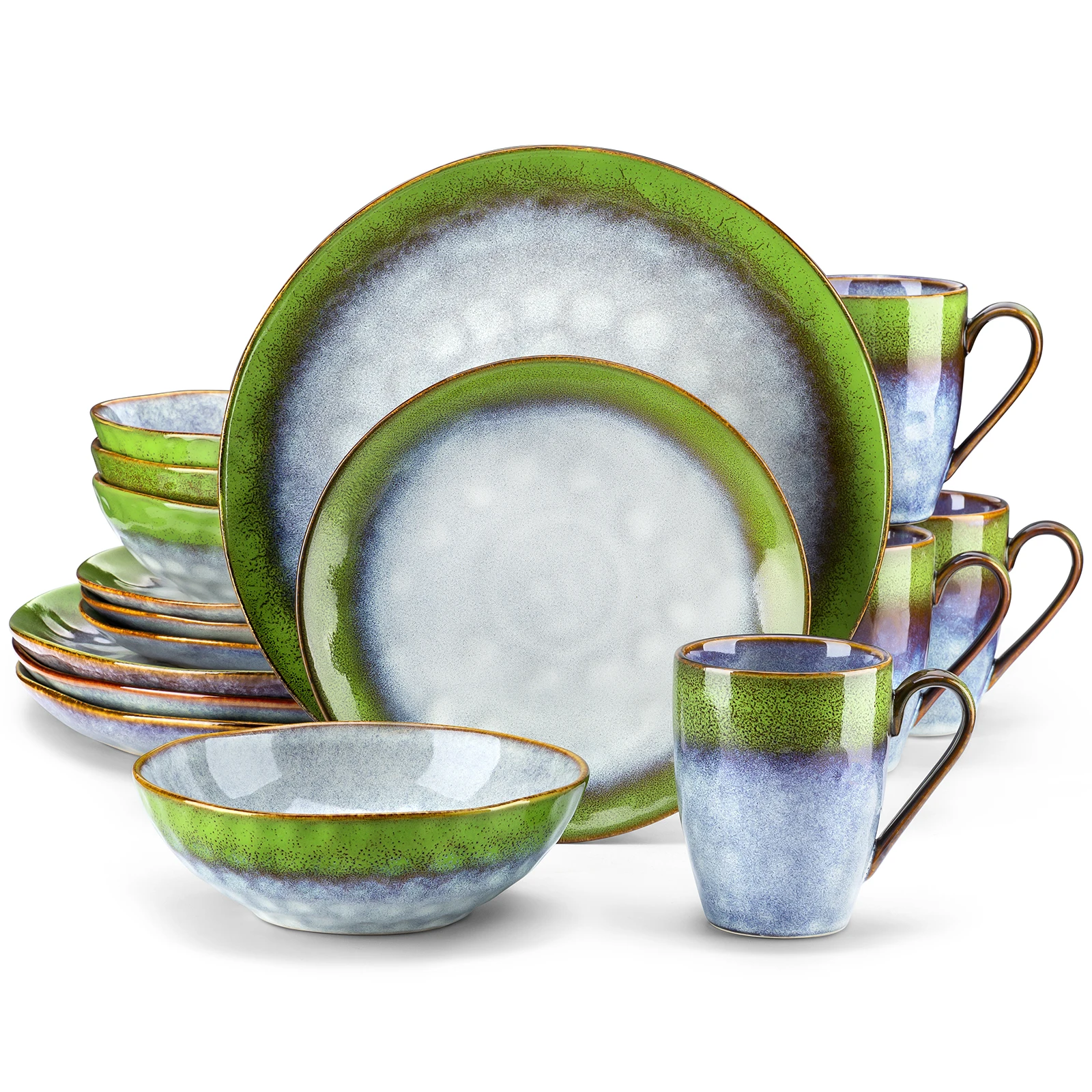 Vancasso Starry 16/32/48 Pieces Blue-Green Gradient Dinner Tableware Set with Dinner Plate Dessert Plate Bowl Mugs for 4/8/12