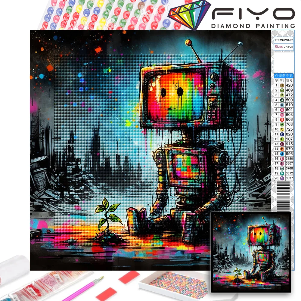 Diamond Painting Universe 5D DIY Full Diamond Mosaic Art Cartoon Rainbow Television Robot Embroidery Home Decorations