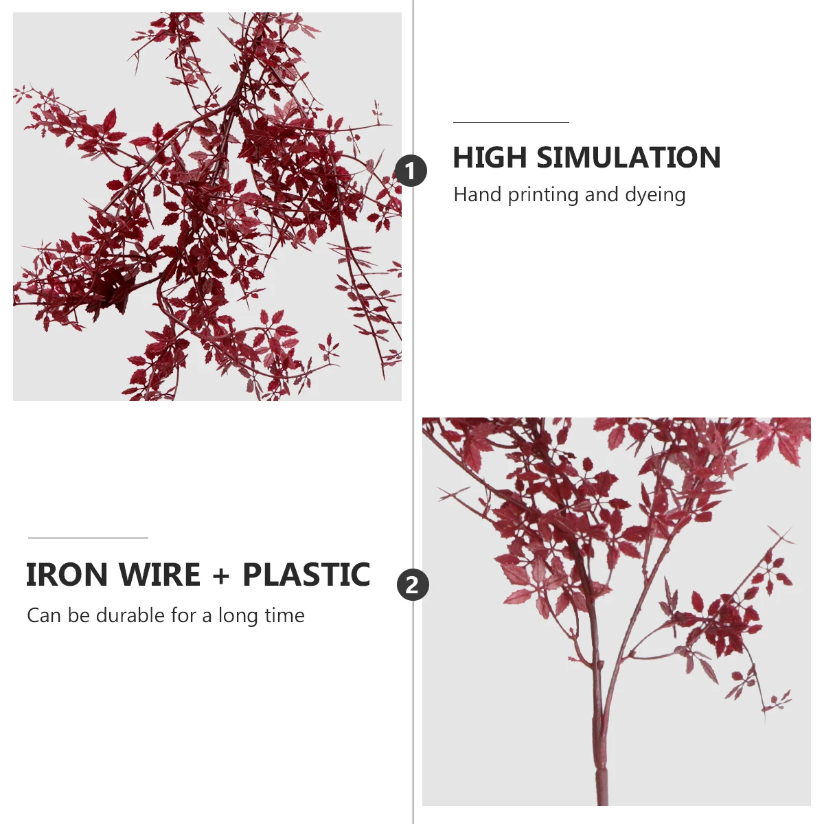 

2 Pcs Faux Flowers Artificial Decorative Plant for Home Simulation Ornament Wreath Red Fake Leaf Office