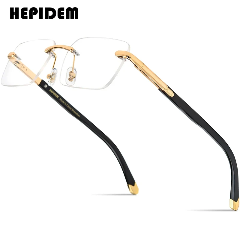 HEPIDEM Buffalo Horn Glasses Men Brand Design Square Luxury Diamonds Sumptuous Buffs Rimless Eyeglasses Frame Women