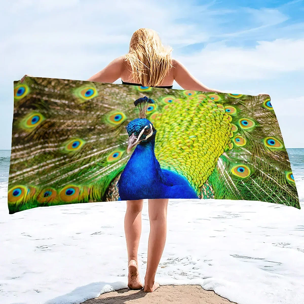 Peacock Beach Towel, Absorbent Quick Dry Sand Free Microfiber Compact Travel Beach Towel, Sandless Lightweight Beach Towel