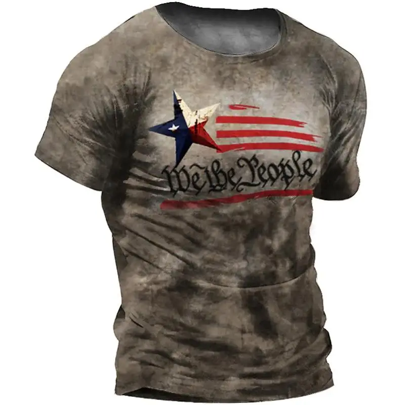 Retro Us Vlag Patroon 3d Print Zomer Heren-Hals T-Shirt Casual Korte Mouw Oversized T-Shirts Mode T-Shirt Tops Heren Kleding