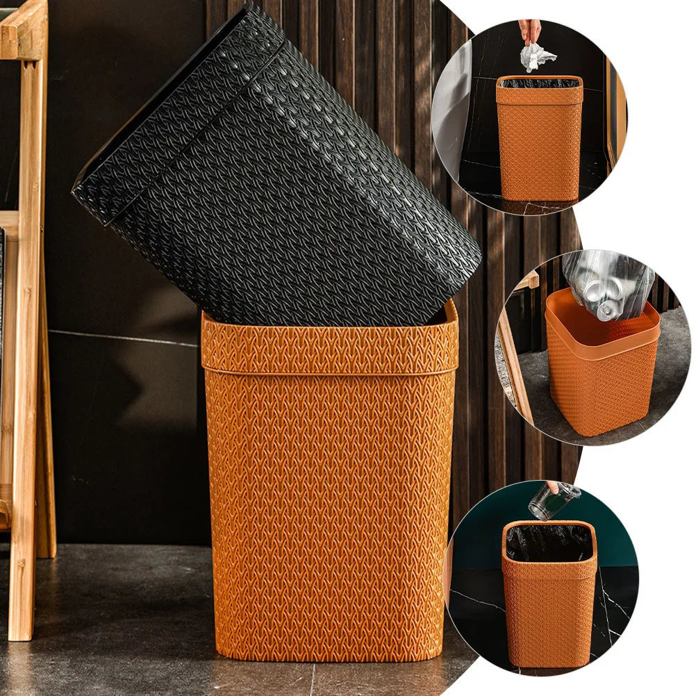 

Woven Storage Bin Plastic Trash Can For Home Office Bathroom Bedroom Garbage Container Waste Paper Basket Nordic Style