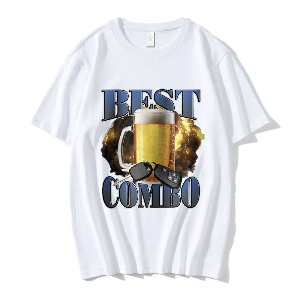 Best Combo Print T Shirt Funny Drunk Driving Short Sleeve T-shirts Men\'s Women 100% Casual Cotton Oversized T Shirts Streetwear