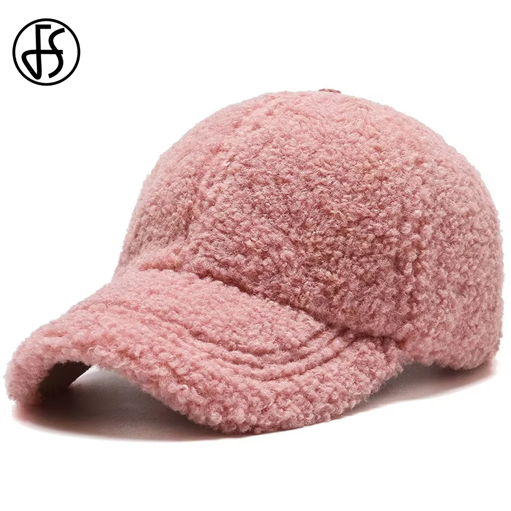 

FS Trendy Pink White Lambswool Baseball Caps For Men Outdoor Windproof Women Hats Streetwear Trucker Cap Casquette Femme 2025