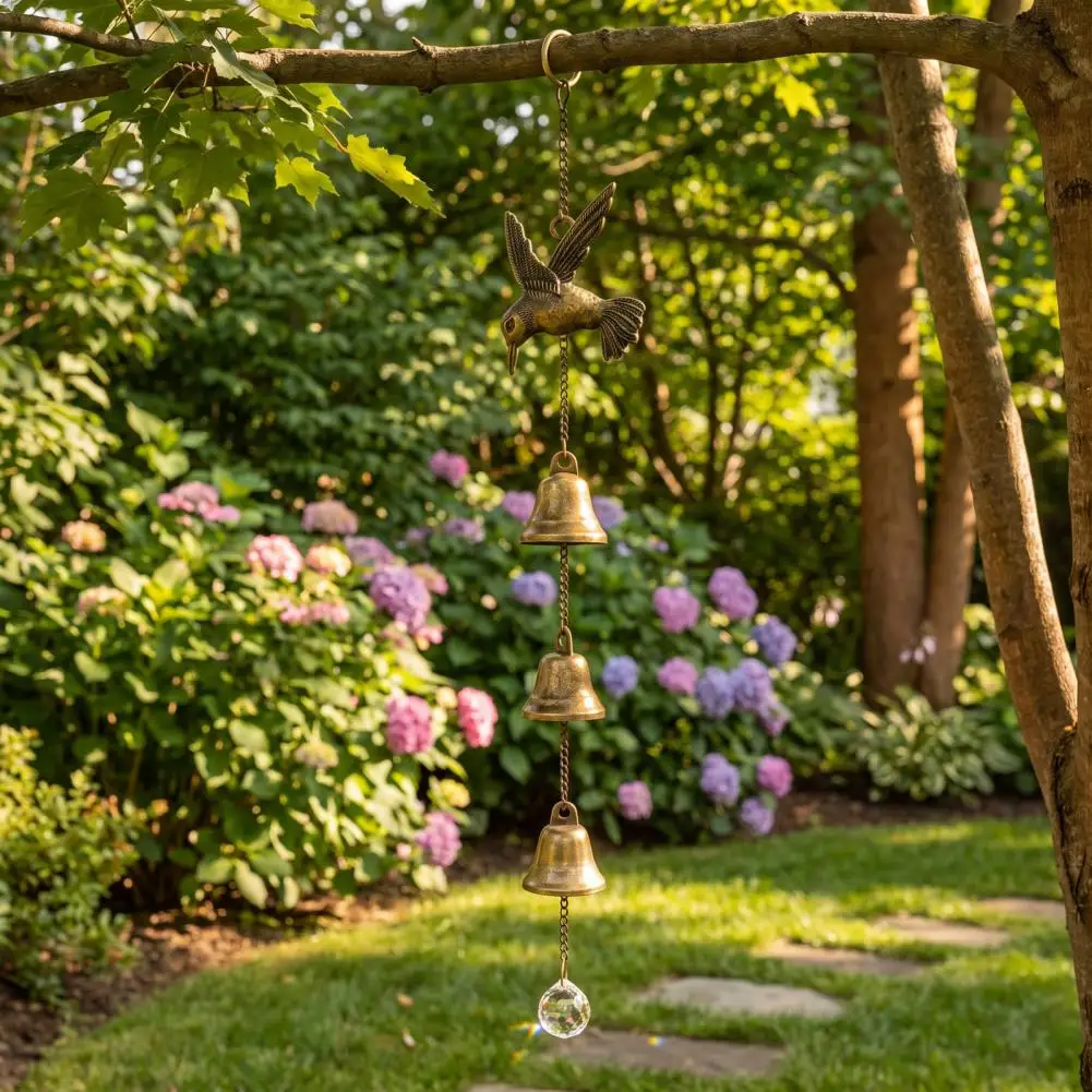 Hummingbird Wind Chimes Sun Catchers Vintage Hummingbird Wind Chime with Metal Bells Suncatcher Hanging Ornament for Patio
