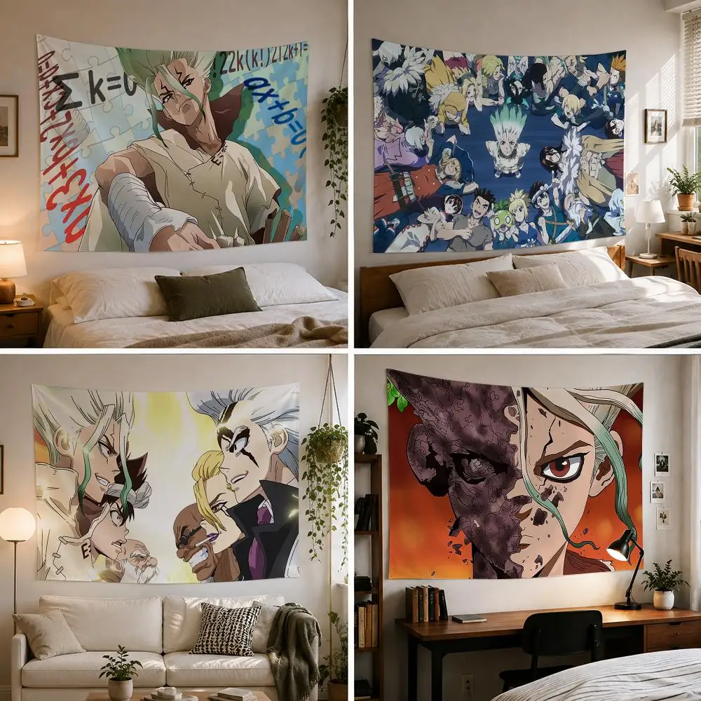 Dr S-Stone Anime Tapestry Custom Living Bedroom Party Dormitory interior Wall bohemian Decoration Attached clip