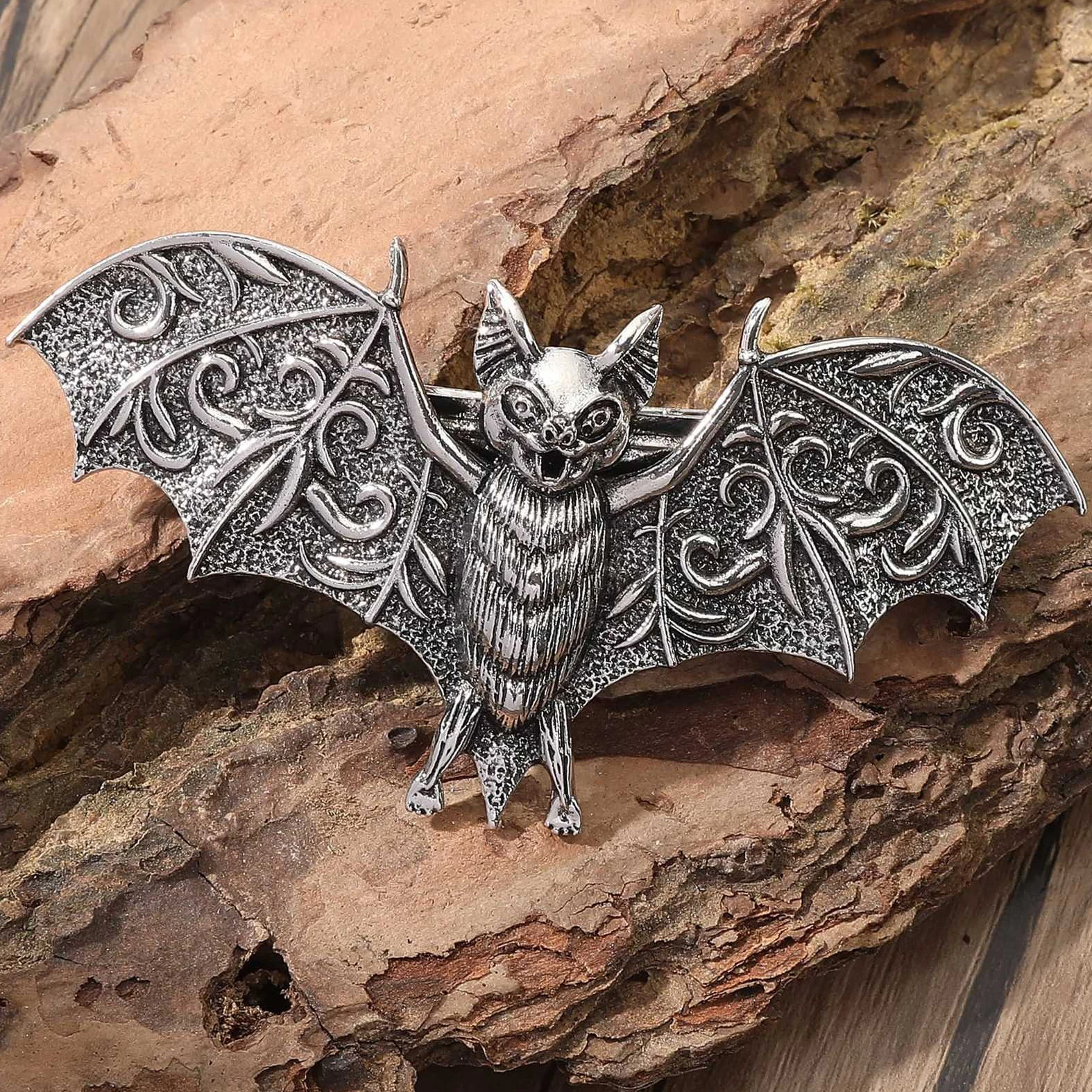 Pinza para el pelo de murciélago de viento oscuro, alas rizadas, patrón de hierba, Retro, Vintage, para hacer un antiguo peinado adecuado, estilo gótico, textura de vestir, Dec