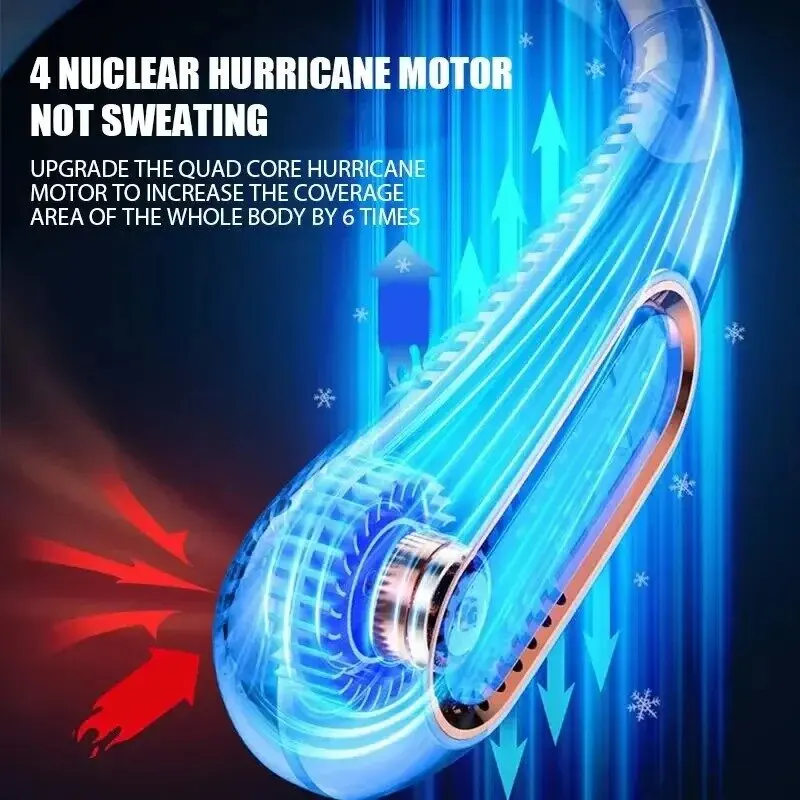 Portable neck fan, cooling neck fan, portable rechargeable, powered by 5200mAh battery, 4-speed hands-free bladeless neck fan, U image 3