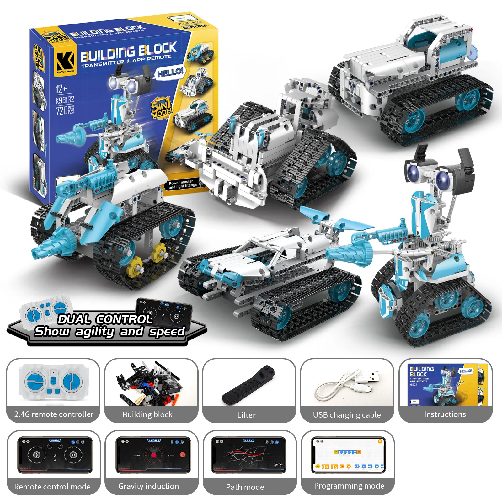 Technical K96132 Intelligent Robot APP Remote Control Bricks Building Blocks Programming Toys For Kids Gift Educational Sets