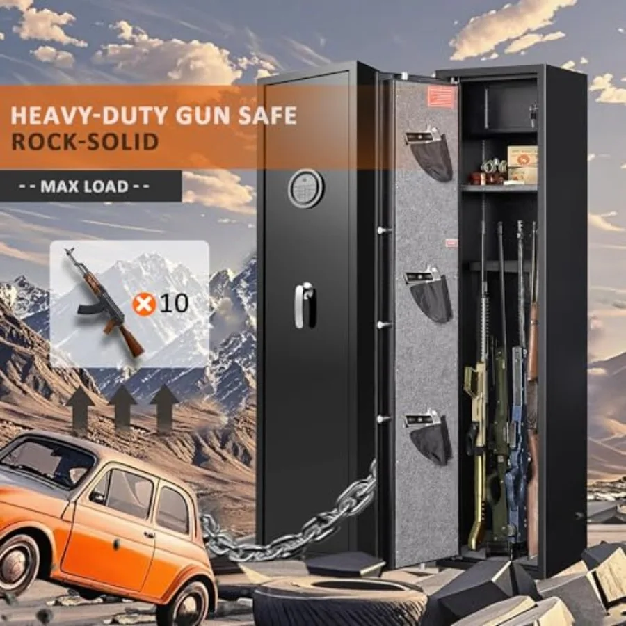 8-12 Gun Safe for Rifles and Pistols Biometric Rifle Safe with Quick Access Fingerprint Digital Keypad Heavy Duty Steel Gun Cab