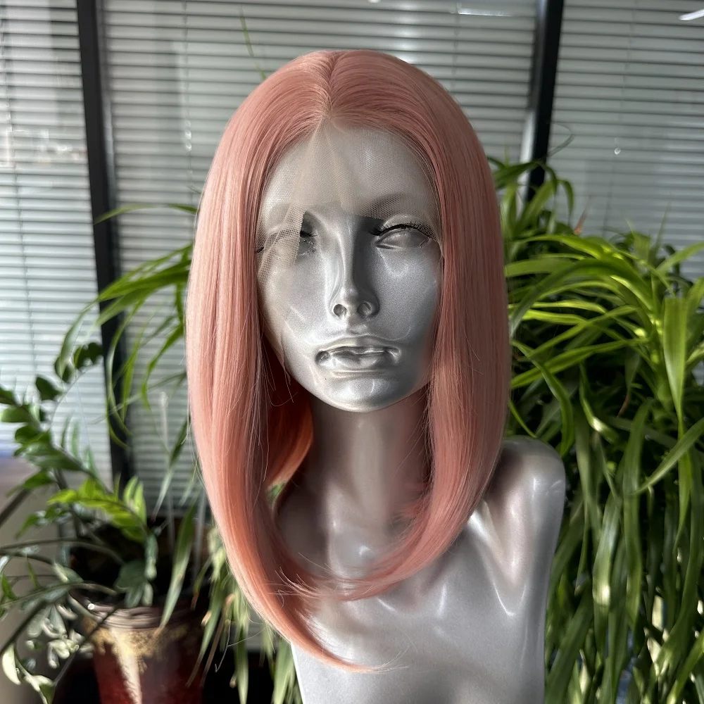 

Aiva Hair Pink Color Synthetic 13x4 Lace Front Wig Heat Resistant Straight Short Bob Glueless Cosplay Wigs For Black Women 180%