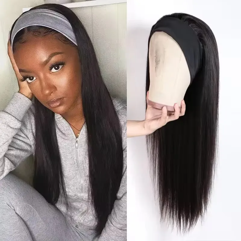 Cheap Machine Made Straight Human Hair Headband Wigs 150% Density Bone Straight Headband Wigs 100% Human Hair Wig For Women