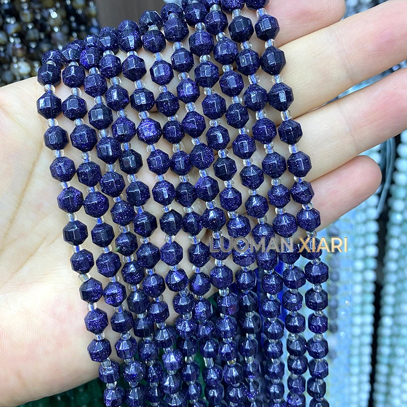 Natural Stone 8mm Faceted Cone Cylinder Amethyst Purple Chalcedony Space Beads for Jewelry Making Diy Bracelets Accessories