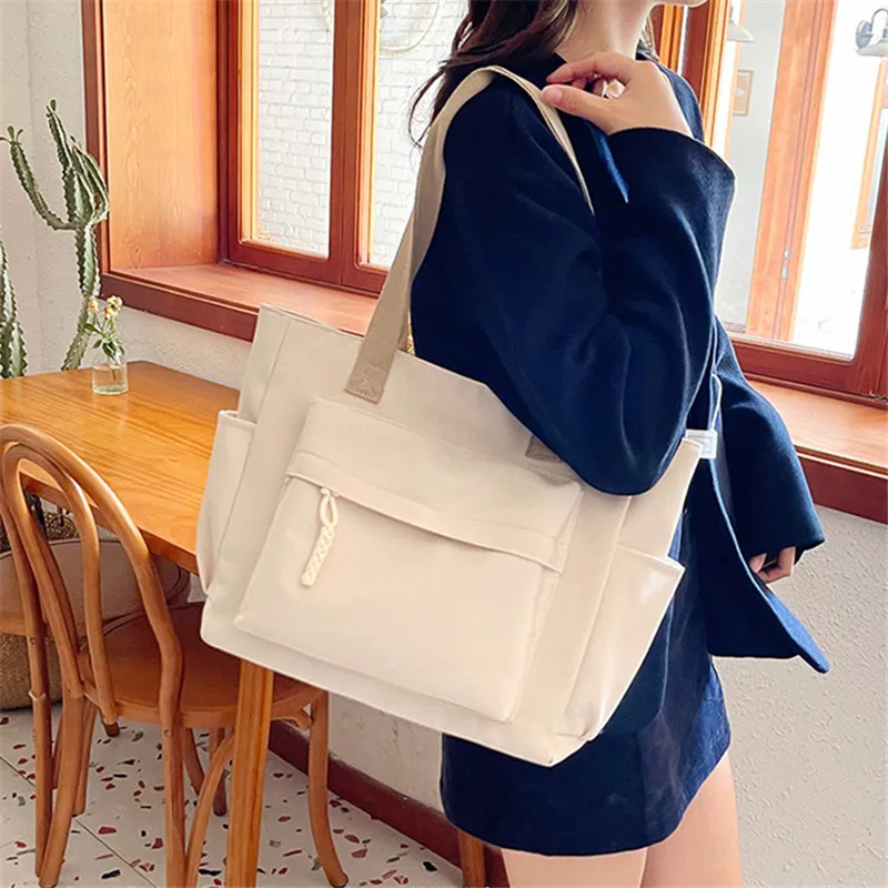 

Oxford Double Sided Pocket Tote Bag Vacation Campus Student School Bags Large Capacity Handbag Shoulder Bag for Women Daily Use