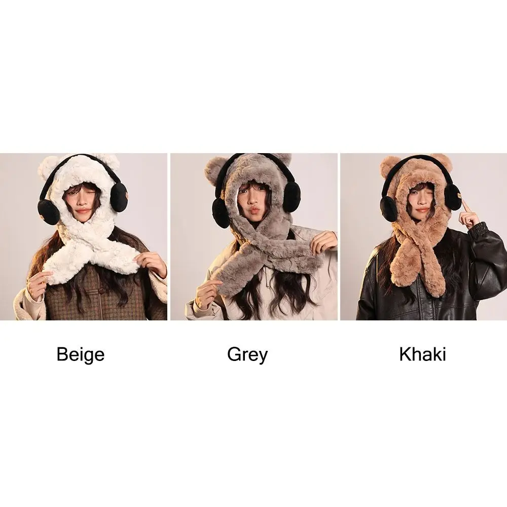 Creative Gift Casual Earphones Bear Hat Portable Solid Color Balaclava Cap Warm Hat Hoodie Balaclava Hat Women