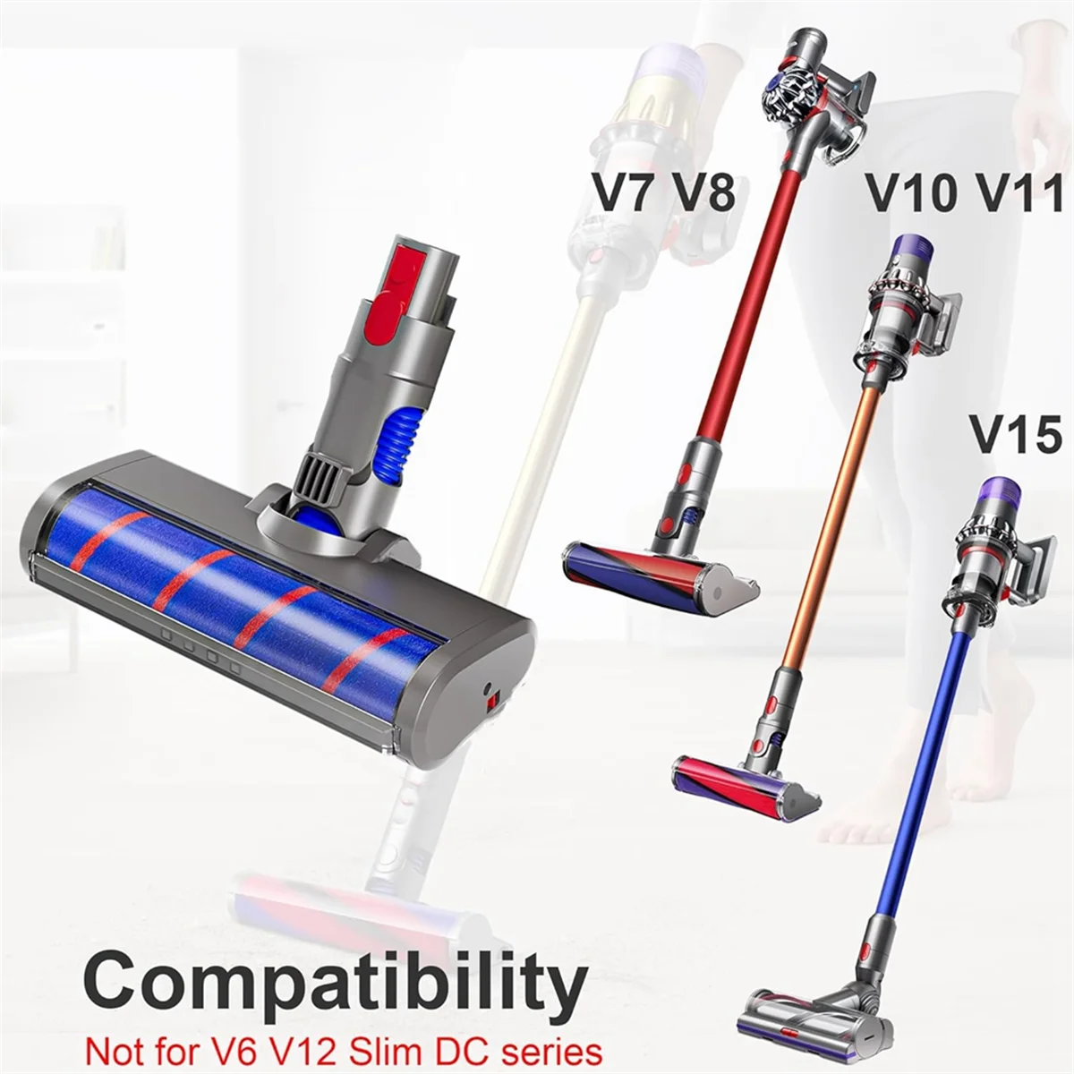 رأس فرشاة دوارة ناعمة AT17 لـ Dyson V7 V8 V10 V11 V15 منظفات لاسلكية ملحقات الأرضيات الصلبة مع كشف الغبار