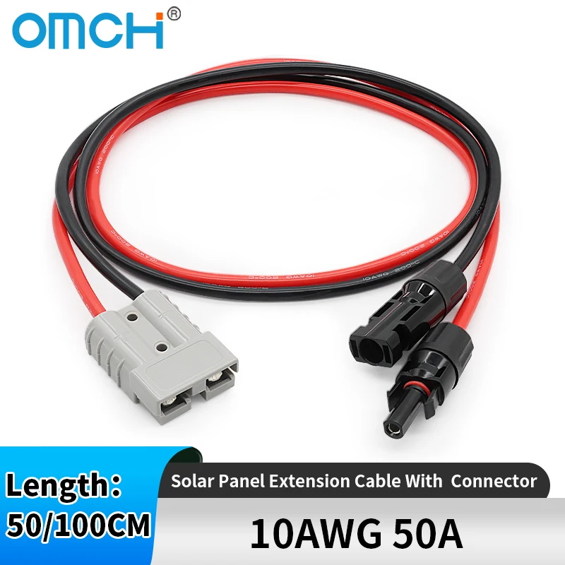 

OMCH 50/100CM Solar Panel Extension Cable 6mm2 10AWG with 50A Connector for Car Battery and Solar Panel Connect