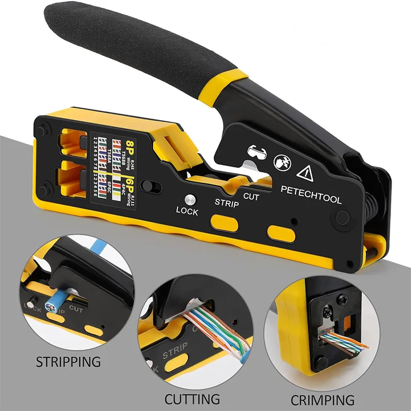 Rechte RJ45 Krimptang Kit, Geïntegreerde Ethernet Crimper Cat6 Cat5 Krimptang Ratel Modulaire Datakabel Crimper