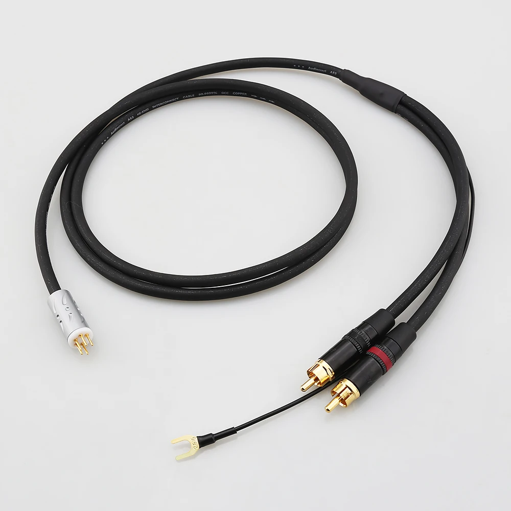 5Pin DIN Male to 2 RCA Phono Tonearm Audio Cable Turntable Interconnect Cord with Ground Wire U‑Spade for Hi‑Fi Vinyl System