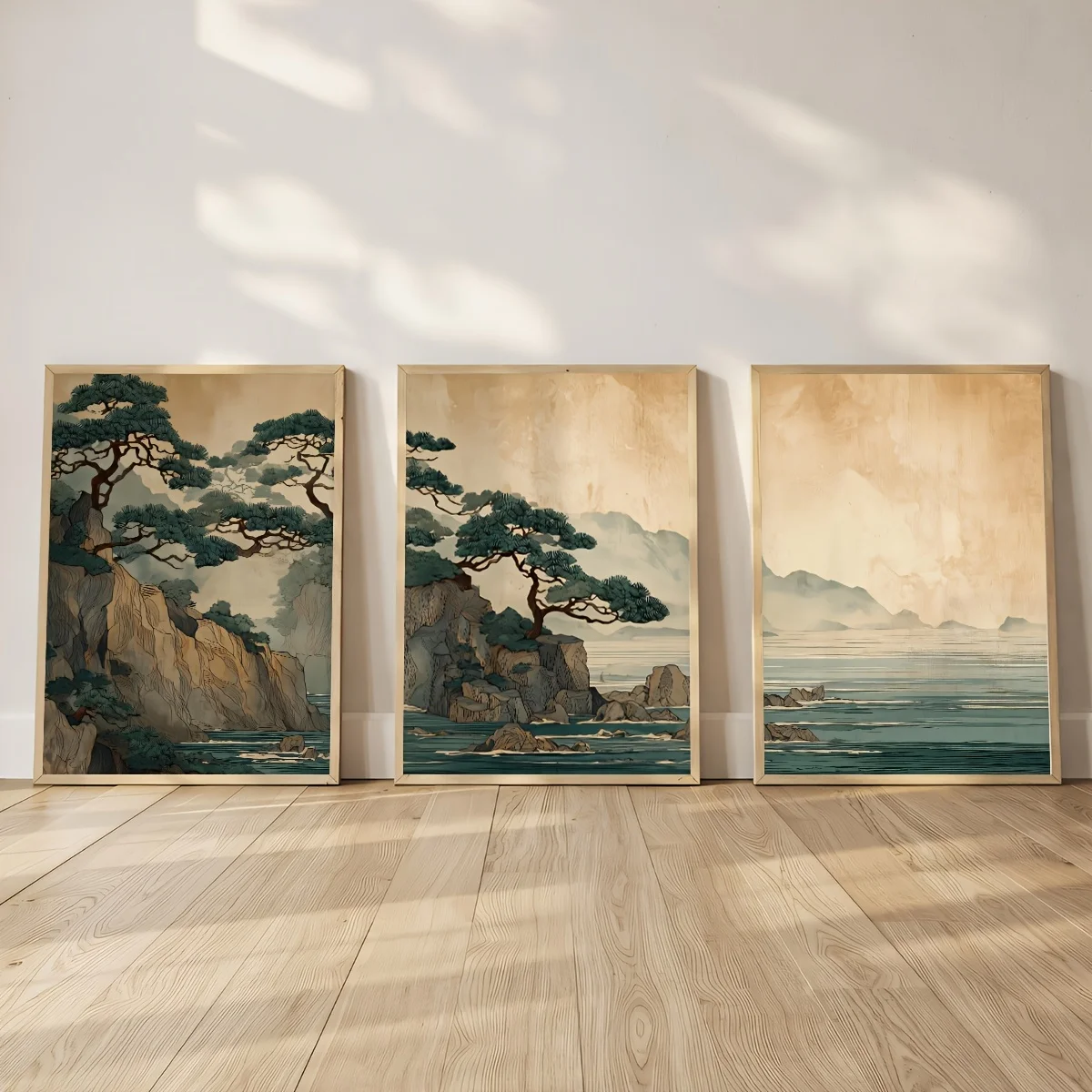 3PCS  Frameless,3pcs/set Japanese Cliff and Ocean Landscape Canvas Prints Poster Vintage Japandi Calm Zen Art Prints Bedroom Hom