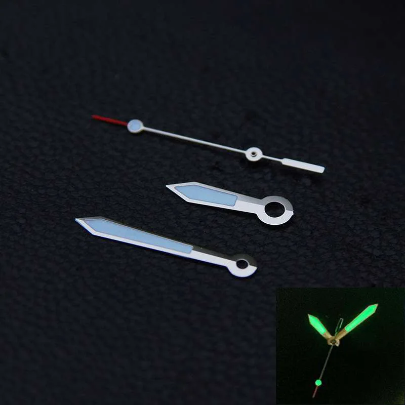 Silver Watch Hands Aviator Sword Watch Pointer Green Luminous Needle For ETA 2824 2836 PT5000 Movement