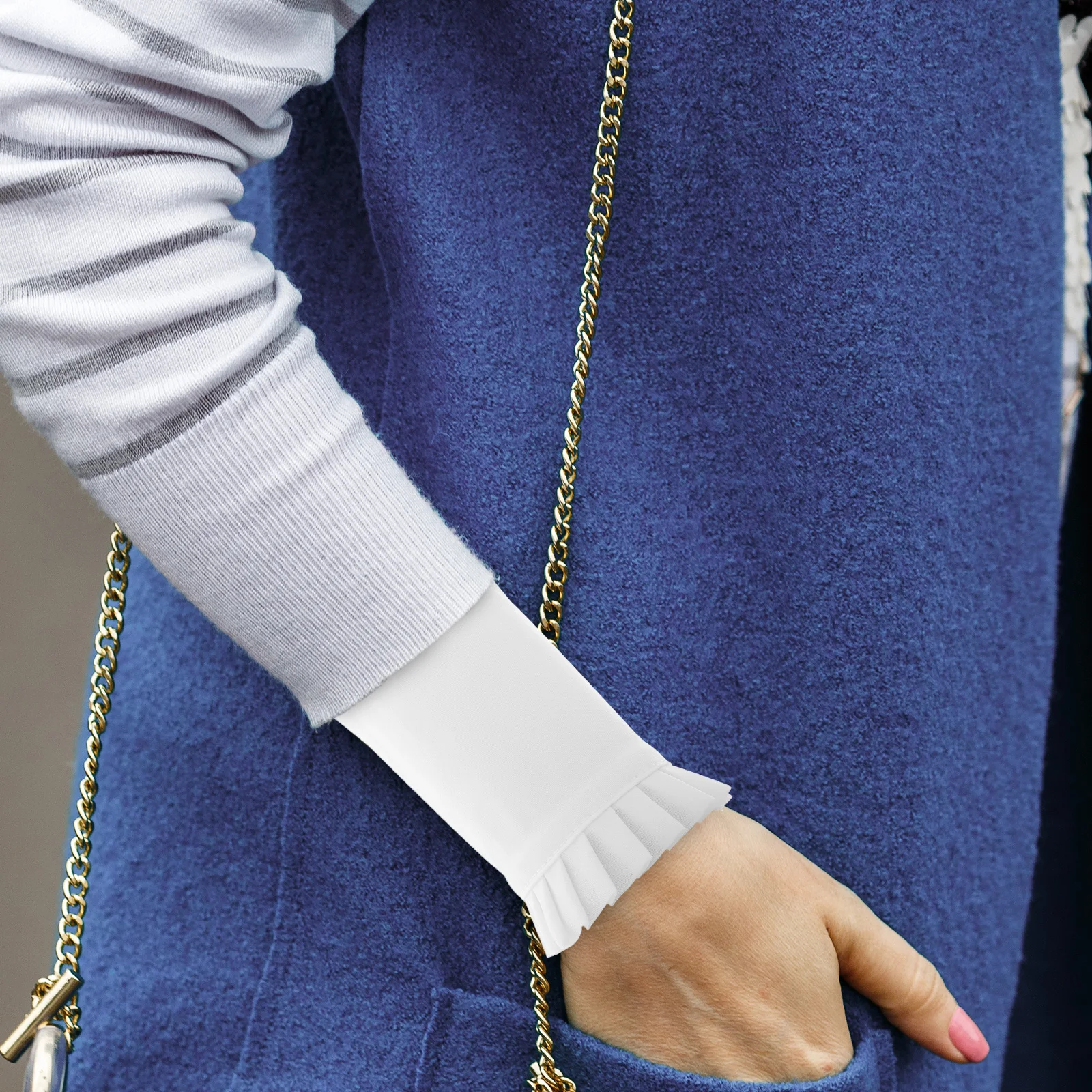 1 زوج زر اللؤلؤ فو الأكمام انفصال كشكش الأصفاد للنساء لوليتا نمط القطن الدانتيل الكفة حفل زفاف التبعي