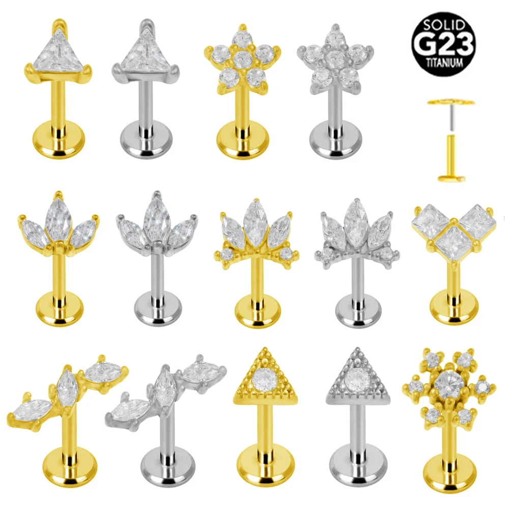 G23 Titan Krone Labret Piercing Push In Dreieck Ohrring Ohrstecker Threadless Knorpel Flatback Nase Ohrstecker Piercing Körperschmuck