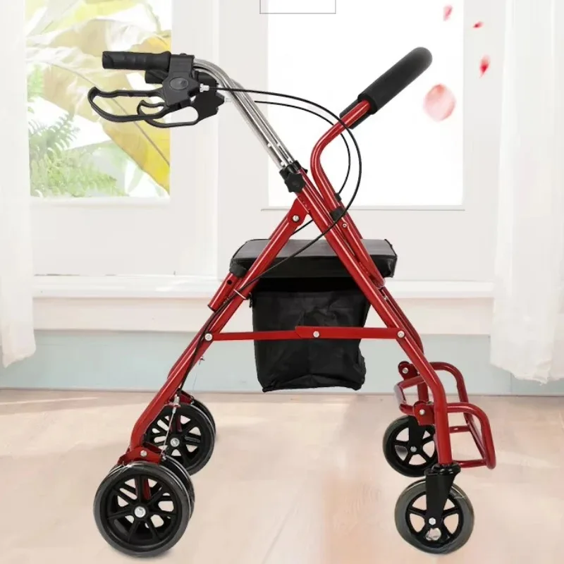

Foldable Rollator Walker with Seat Elderly Wheeled Shopping Cart Lightweight Mobility Aid Walking Assistant with Handbrake