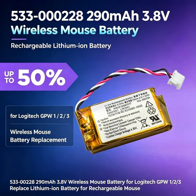 533-000228 290mAh 3.8V Wireless Mouse Battery for Logitech GPW 1/2/3 Replace Lithium‑ion Battery for Rechargeable Mouse