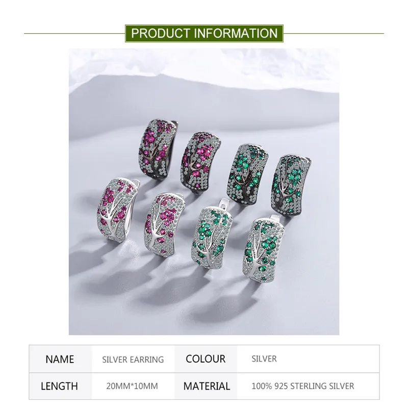 New 925 Sterling Silver Blue Gem Tree Hoop Earrings For Women Wedding Jewelry Gift