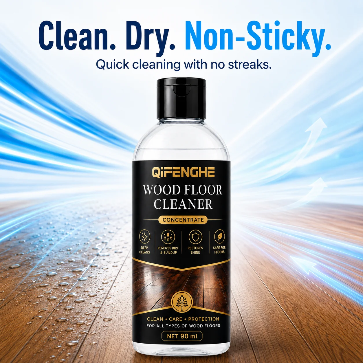 Concentrated Wood Floor Cleaner, Deep Clean Parquet Laminate, Neutral pH, Quick Dry, No Residue, Anti-Bacterial, Deodorize, Shin