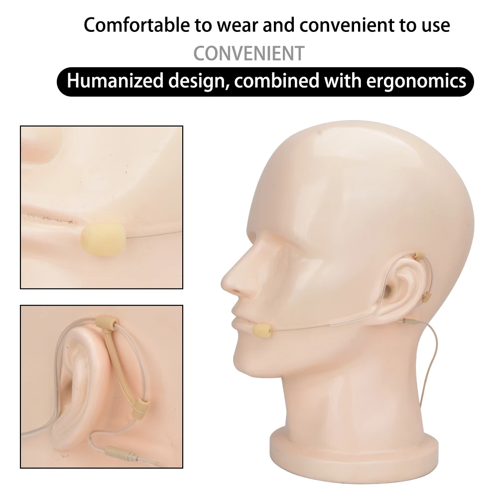 Ear Hanging Microphone - Beige , 3.5mm lockable 4-pin 3-pin mini XLR, suitable for Shure Sennheiser AKG headset microphones