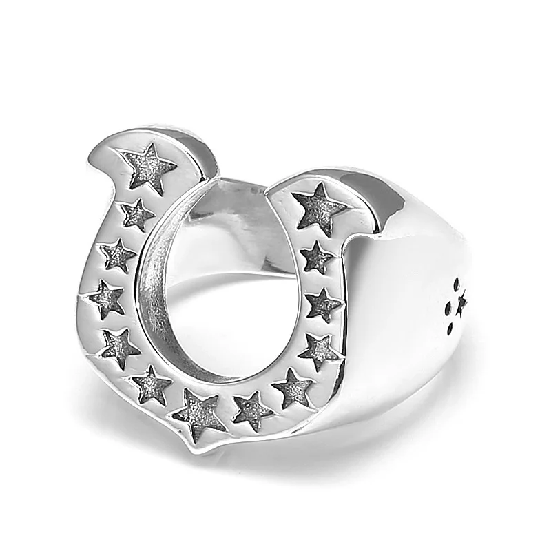 Fünfzackiger Stern Hufeisen ring für Männer 925 Sterling Silber Thai Silber Retro Ring für Frauen