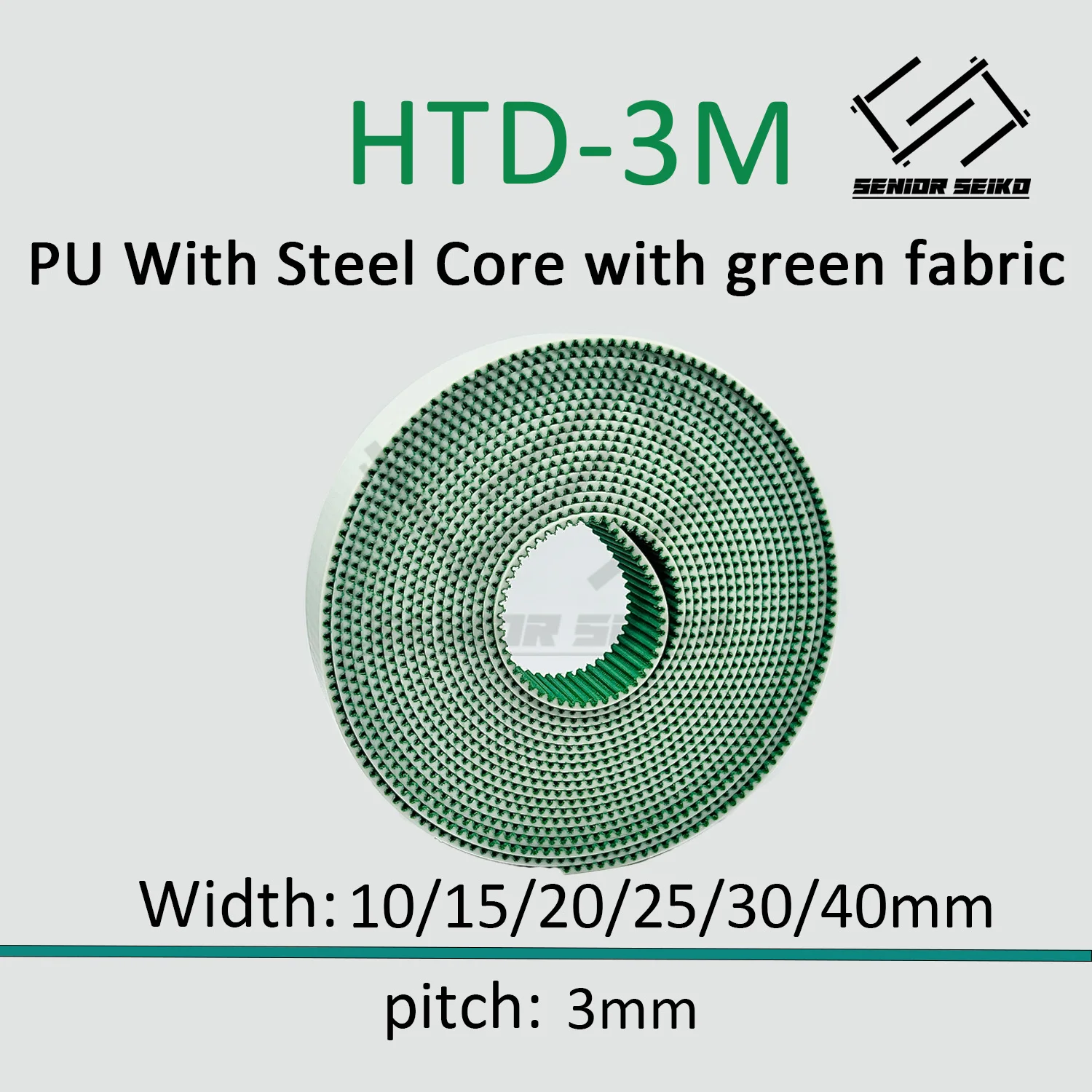 HTD 3M Green Open Timing Belt Width 10/15/20/25/30/40mm Polyurethane Steel PU 3M HTD3M Synchronous Belt