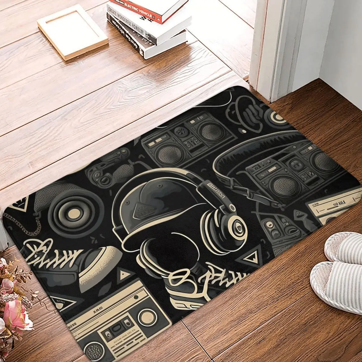 Hip-hop Music Non-slip Doormat Black History Month Classic HipHop Pattern Living Room Bedroom Mat Welcome Carpet Indoor Modern=