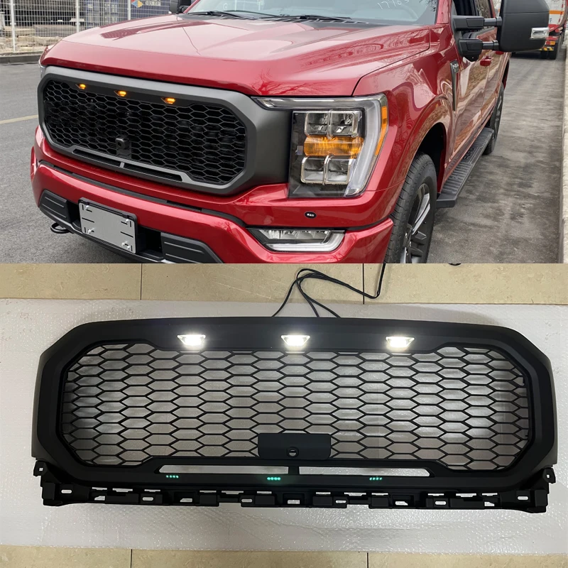 Per F-150 LED Racing Grill per F150 Raptor Style griglie per auto 2021 2022 2023 griglie anteriori nere paraurti Mesh Cover griglia del radiatore