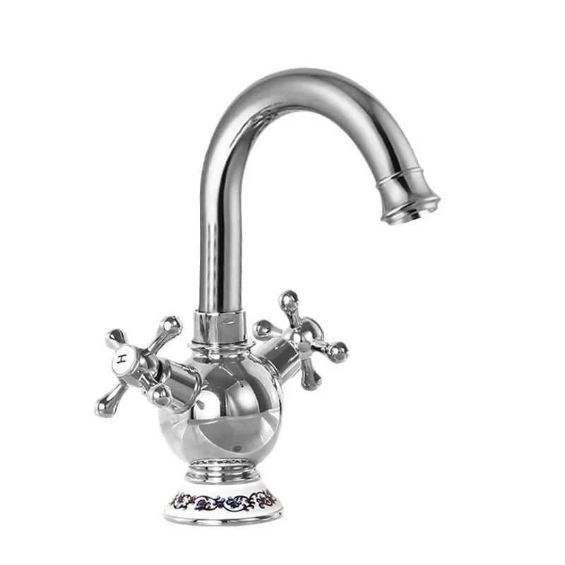 

All-copper antique double-handle faucet household under-counter basin golden kitchen sink vegetable basin hot and cold faucet