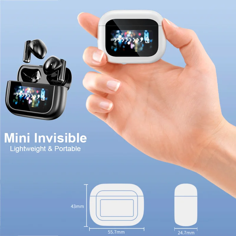 

Mini Invisible LCD Smart Touch Screen Earphones Bluetooth 5.4 Call Noise Cancellation Half in Ear Earbuds Hifi Sports Headset