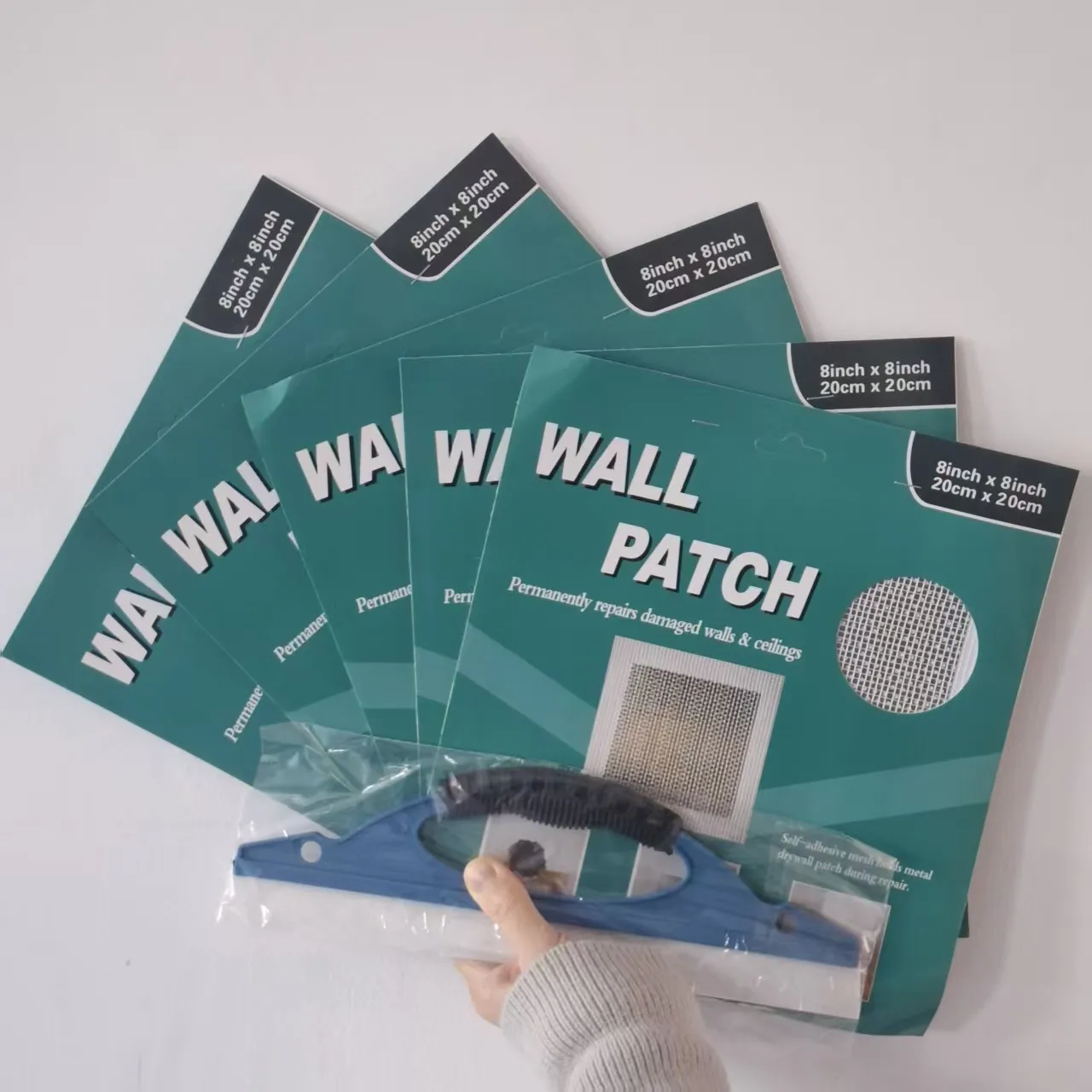 5 szt. 20cm Zestaw do naprawy płyt gipsowo-kartonowych Siatka z włókna szklanego do naprawy pęknięć Samoprzylepne łatki do naprawy ścian ze skrobakiem i papierem ściernym do ścian