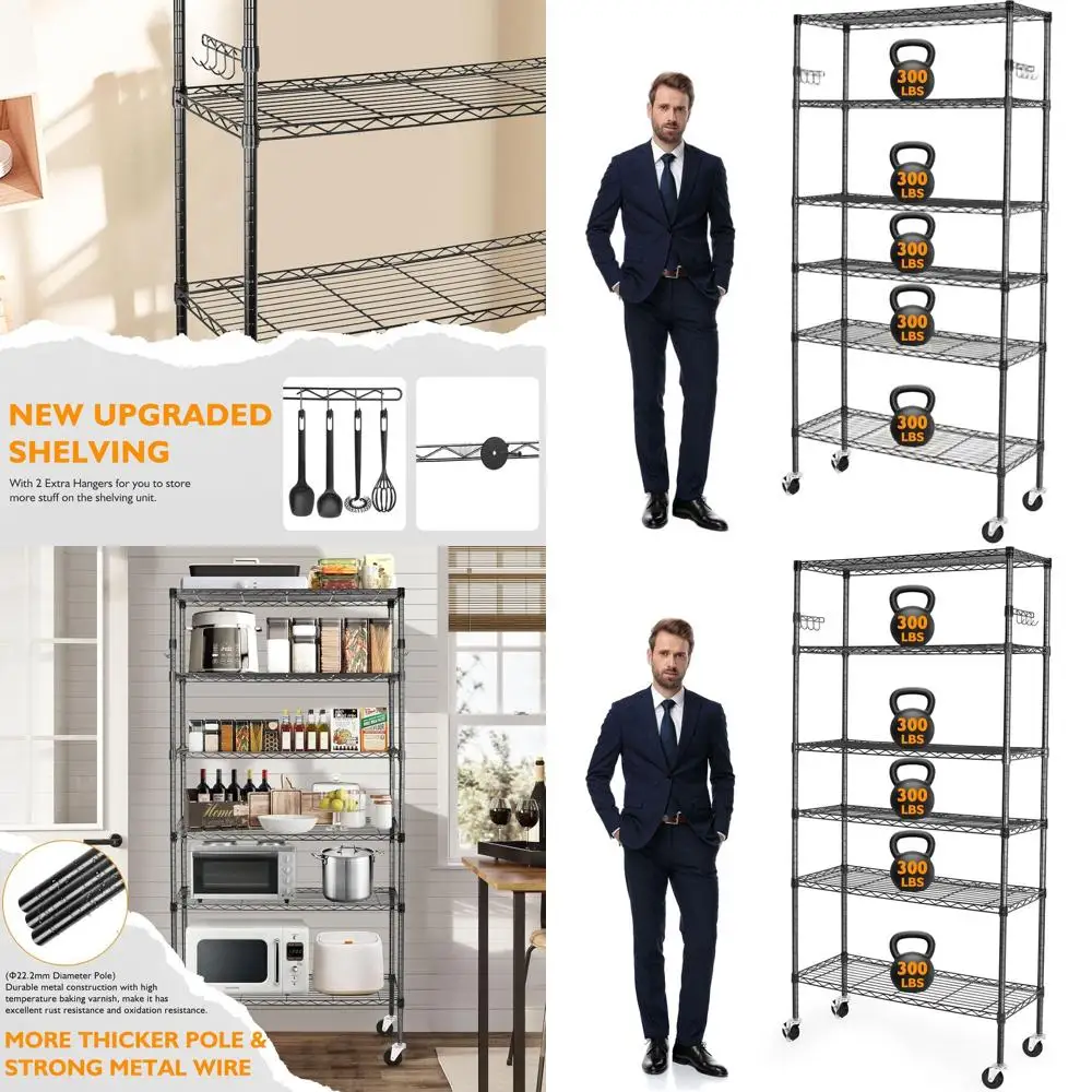 

Сверхмощные регулируемые металлические стеллажи на колесах, вместимость 2100 фунтов, 14x36x75 дюймов, для гаража, кухни, офиса