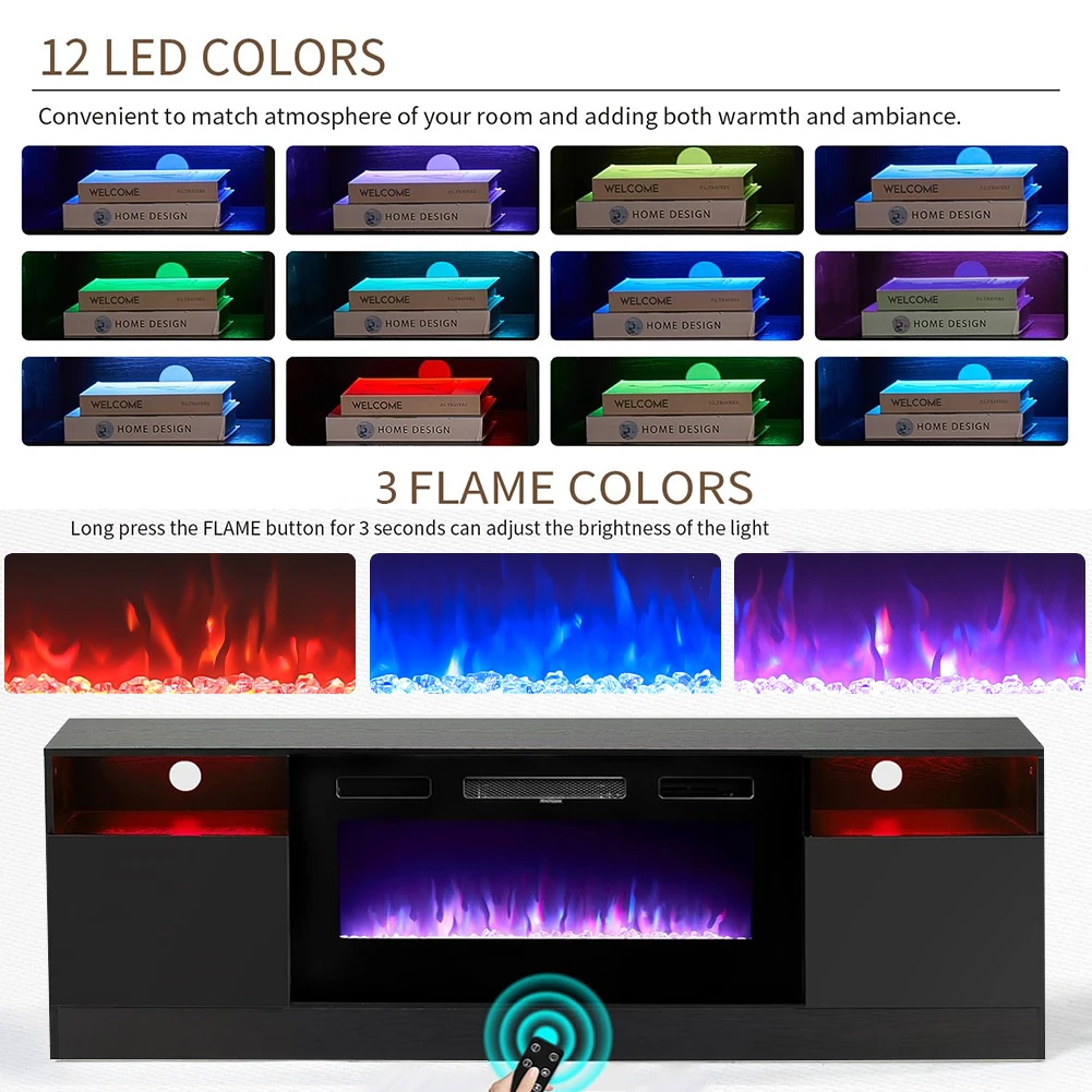 【Breeins】Recessed Electric Fireplace TV Stand with Closed Storage Home Decoration With Remote Modern